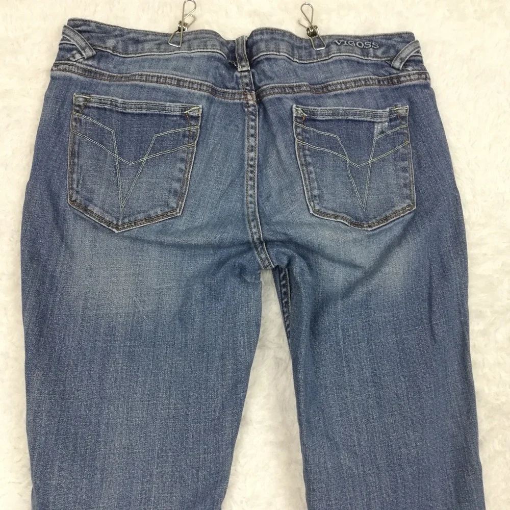 Vigoss Womens Jeans Chelsea Skinny Crop Blue Denim Raw Hem Mid Rise Distress 30